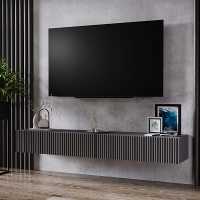 Тумба навесная под ТВ серый графит 200